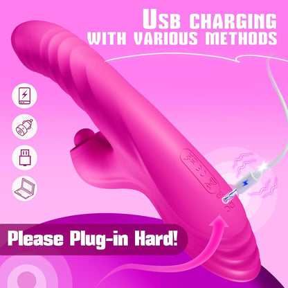 Adult Rabbit Vibrator Dildo Sex Toy for Women, for Female Couples Pleasure | 10 Vibrating & 7 Thrusting Modes, 5 Pulsing Modes, G Spot & Clitoral Stimulation, Couples Sex Swing Games, AI Sync