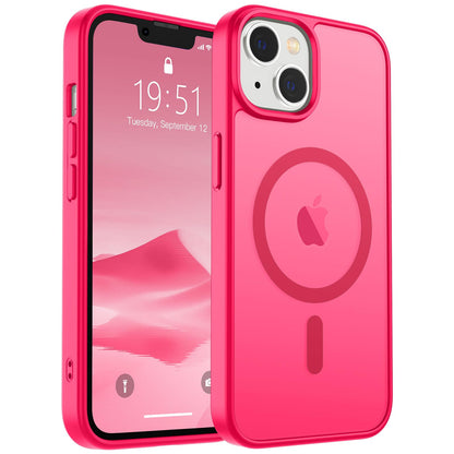 Magnetic for iPhone 14 Case & iPhone 13 Case (Compatible with MagSafe)(Military Grade Drop Protection) Translucent Matte Shockproof Phone Cover,Black