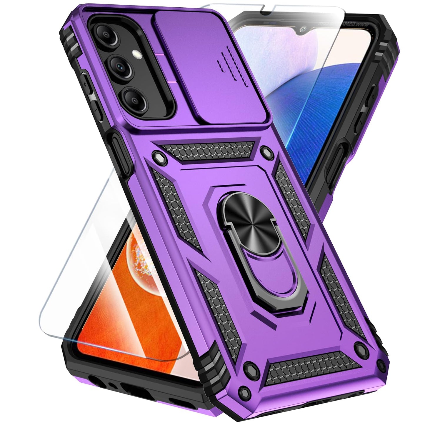 Phone Case Compatible with Samsung Galaxy A16 5G Case with HD Screen Protector & Slide Camera Cover & Kickstand, [Military-Grade] Phone Case for Samsung A16 (Red)