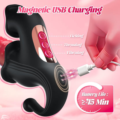Thrusting Vibrator Sex Toys, SexyClub 4-in-1 G-Spot Vibrator with 10 Sliding Ring, Vibrating, Thrusting & Licking Modes, Rabbit Vibrators Sex Toy for...