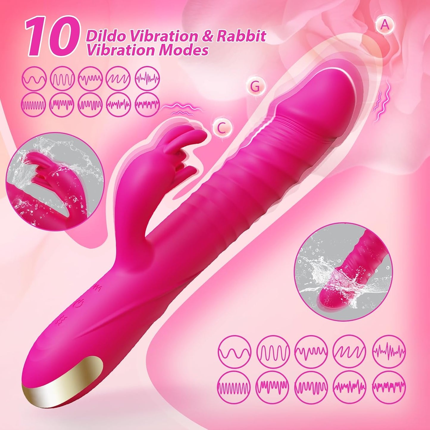 Thrusting Dildo Vibrators Sex Toys for Women - Dildos Adult Toys G Spot Rabbit Vibrator with 3 Thrust and 10 Vibrate Modes, Silicone Clitoral Stimulator Sex Toy for Solo and Couples Pleasure