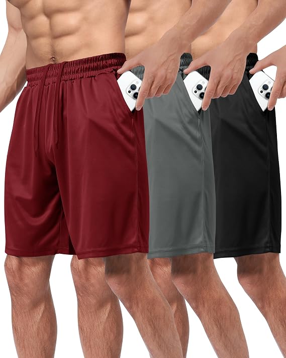 3 Pack Gym Basketball Mens Shorts - Quick Dry Black Workout Athletic Shorts with Pockets for Casual Running(S-6XL)