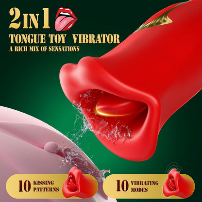 Adult Sex Toys Vibrator, Rose Toy, Rose Sex Stimulator for Women with 10 Vibration Modes and 10 French Kissing Modes, Tongue Sex Toy Vibrator, Clitoral Vibrator for Women, Adult Sex Toys