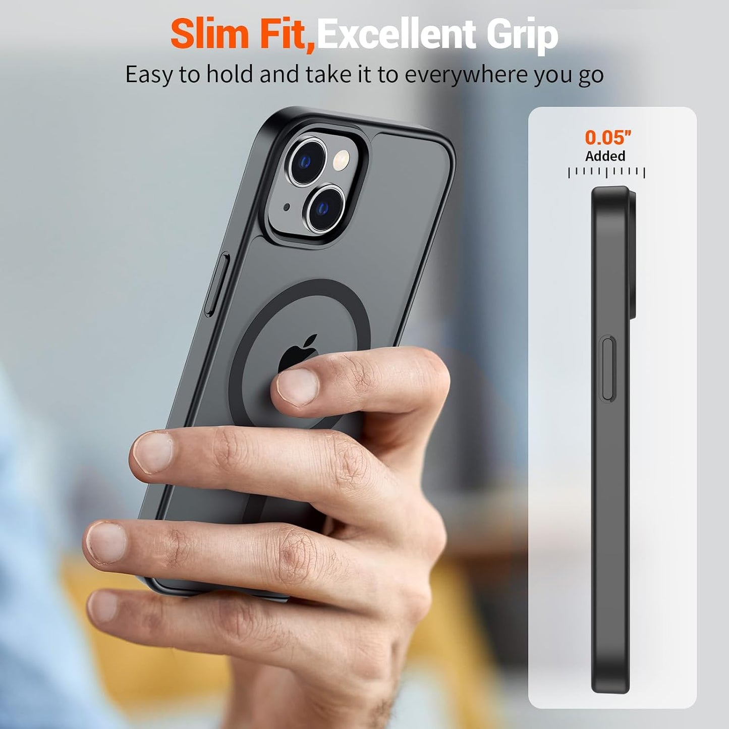 Magnetic for iPhone 14 Case & iPhone 13 Case (Compatible with MagSafe)(Military Grade Drop Protection) Translucent Matte Shockproof Phone Cover,Black