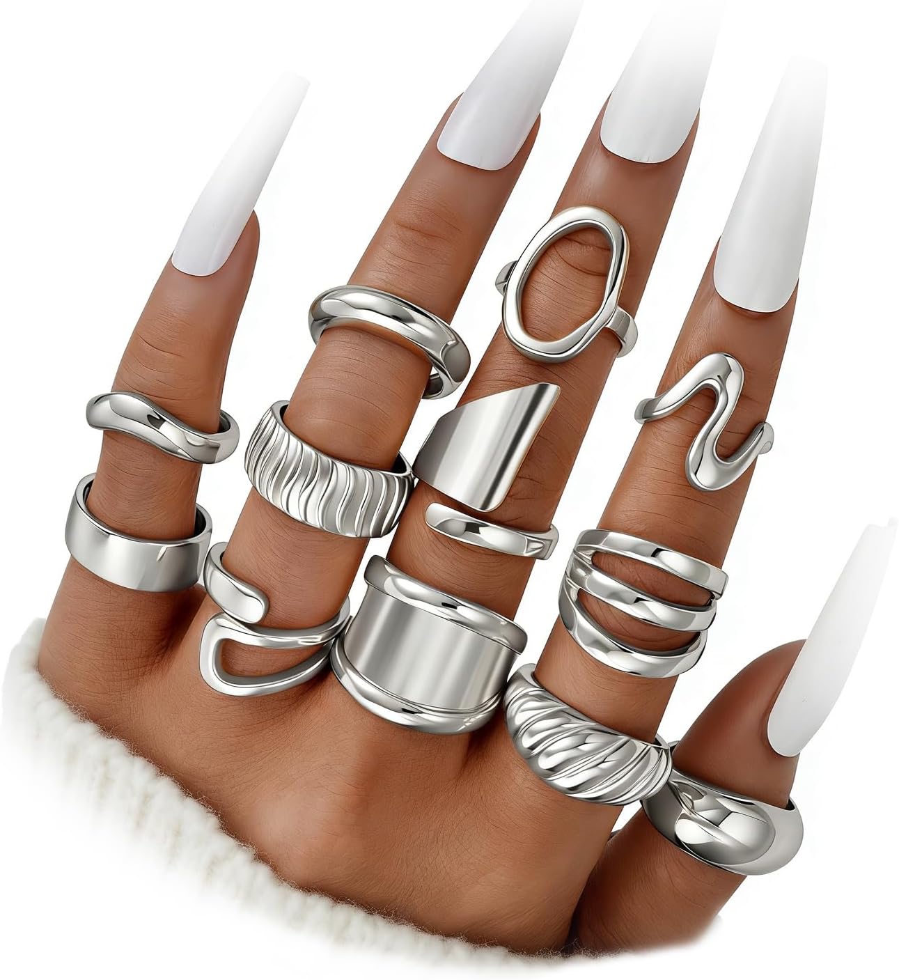 Dodder Gold Stackable Rings Set for Women, Gold Plated Chunky Crystal Finger Midi Stacking Rings, Dainty Statement Thumb Knuckle Rings Pack for Gift, Multiple Sizes Jewelry