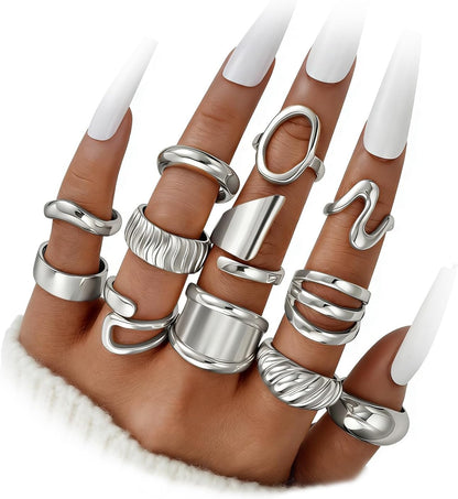 Dodder Gold Stackable Rings Set for Women, Gold Plated Chunky Crystal Finger Midi Stacking Rings, Dainty Statement Thumb Knuckle Rings Pack for Gift, Multiple Sizes Jewelry