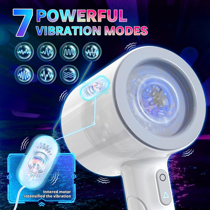 Automatic Male Masturbator, Stroking Male Masturbators Cup with 7 Powerful Thrusting & Vibrating Modes, Blowjob Machine Pocket Pussy for Men, Dual Open-Ended Penis Massager Sex Toys for Men