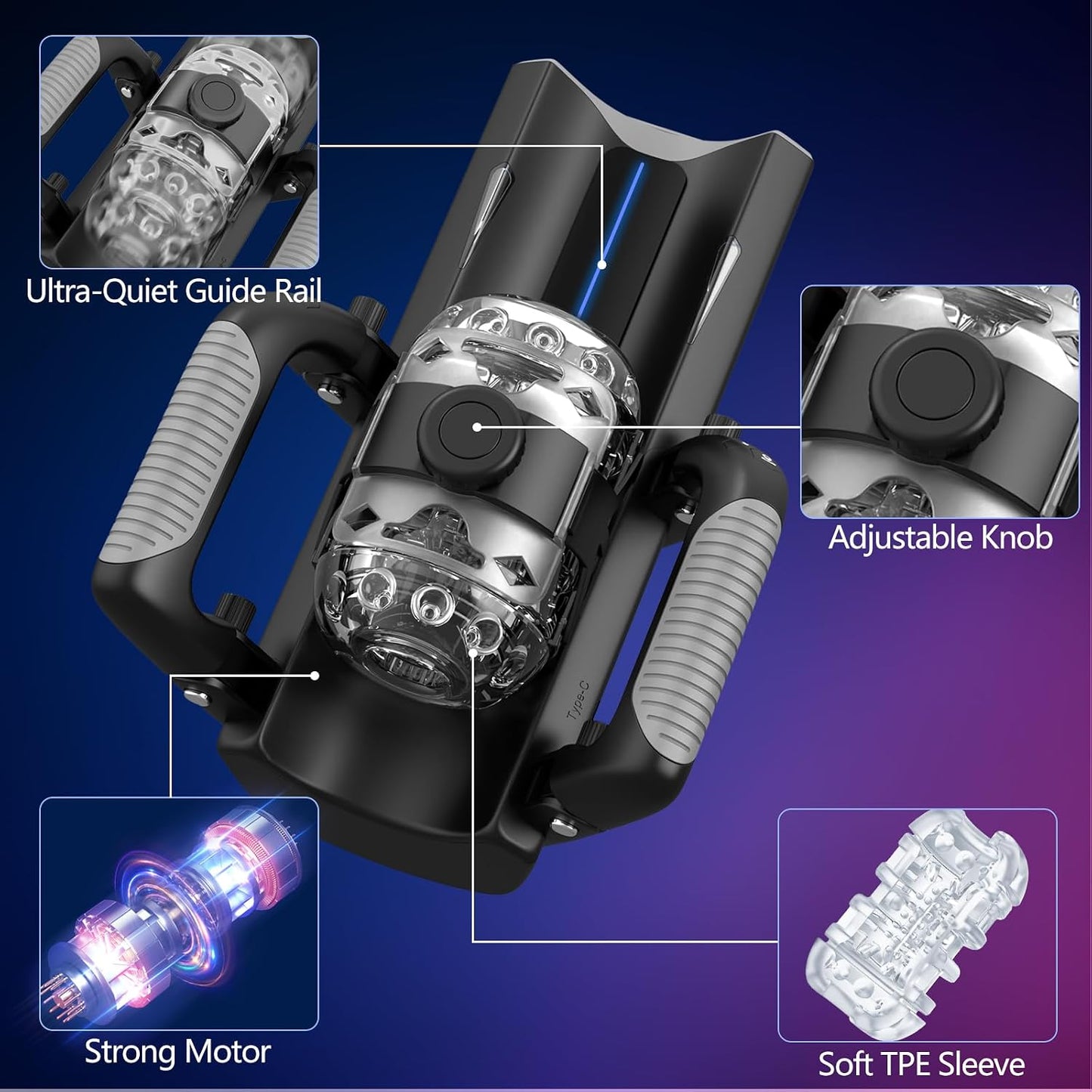 Sex Toy for Men Male Masturbators - Sex Toys Hands Free Pocket Pussy with 12cm Thrusting Distance, Male Sex Toys Penis Pump Male Stroker Masturbator with Phone Stand & Foldable Handle, Blowjob Machine