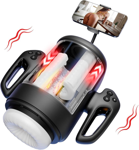 Male Masturbator, 3 in 1 Male Sex Toys for Men with 10 Vibrating & 6 Rubbing Patterns, Adult Toys with 2 Heating Levels, Male Stroker with Phone Holder, Adult Sex Toys for Men
