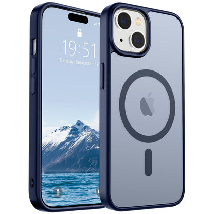 Magnetic for iPhone 14 Case & iPhone 13 Case (Compatible with MagSafe)(Military Grade Drop Protection) Translucent Matte Shockproof Phone Cover,Black