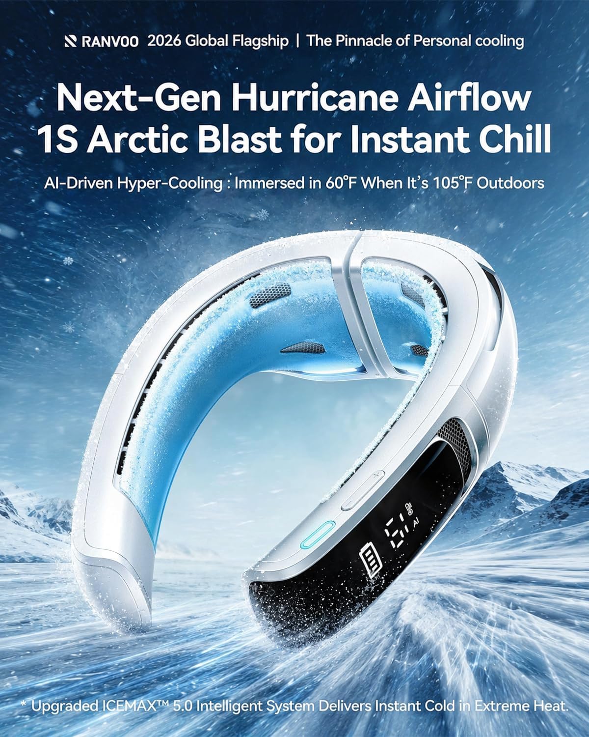 RANVOO AICE LITE MAX 2026 Real AC Cold Blast [No.1 Coolest & Most Durable] AI Neck Air Conditioner, Best Immersive Neck Cooler, 6000 mAh Rechargeable Neck Fan Blow Cold Air, Summer Gifts for Mom White