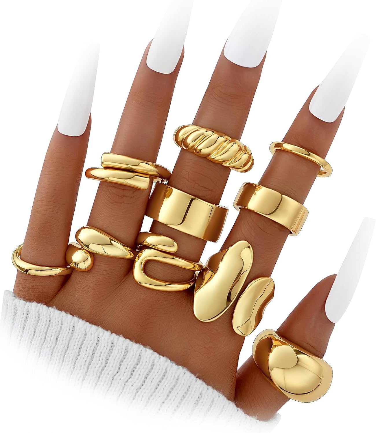 Dodder Gold Stackable Rings Set for Women, Gold Plated Chunky Crystal Finger Midi Stacking Rings, Dainty Statement Thumb Knuckle Rings Pack for Gift, Multiple Sizes Jewelry