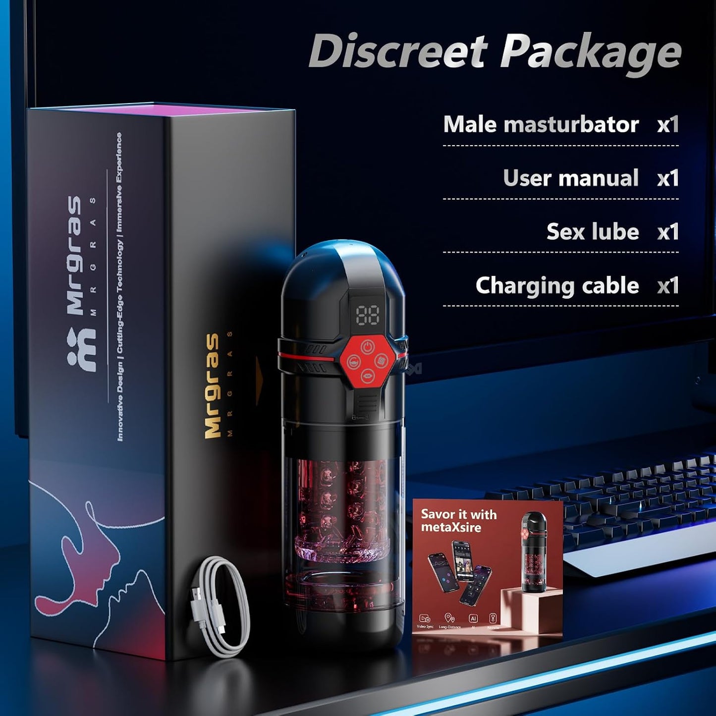 Mrgras Male Masturbator Penis Pump - AI Sync Male Sex Toys for Men with 12 S Vacuum Pump & 7 Thrusting Rotating Vibrating Sucking Licking Adult Toys Mens Sex Toys Pocket Pussy Pumps & Enlargers