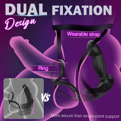 Wearable Thrusting Prostate Massager Anal Vibrator, Strap On Vibrating Anal Toys for Men with Silicone Cock Ring, Hands Free Male Sex Toy Prostate Stimulator with Remote Control and APP