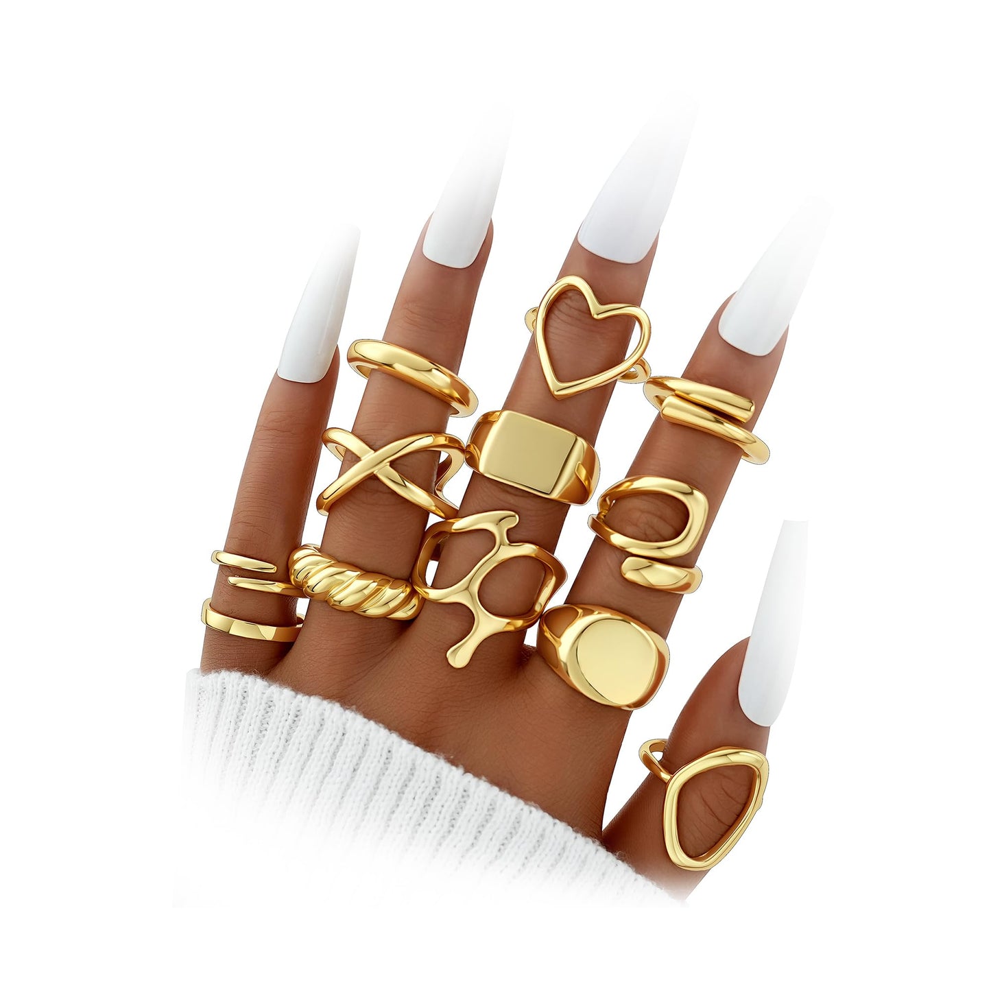 Dodder Gold Stackable Rings Set for Women, Gold Plated Chunky Crystal Finger Midi Stacking Rings, Dainty Statement Thumb Knuckle Rings Pack for Gift, Multiple Sizes Jewelry