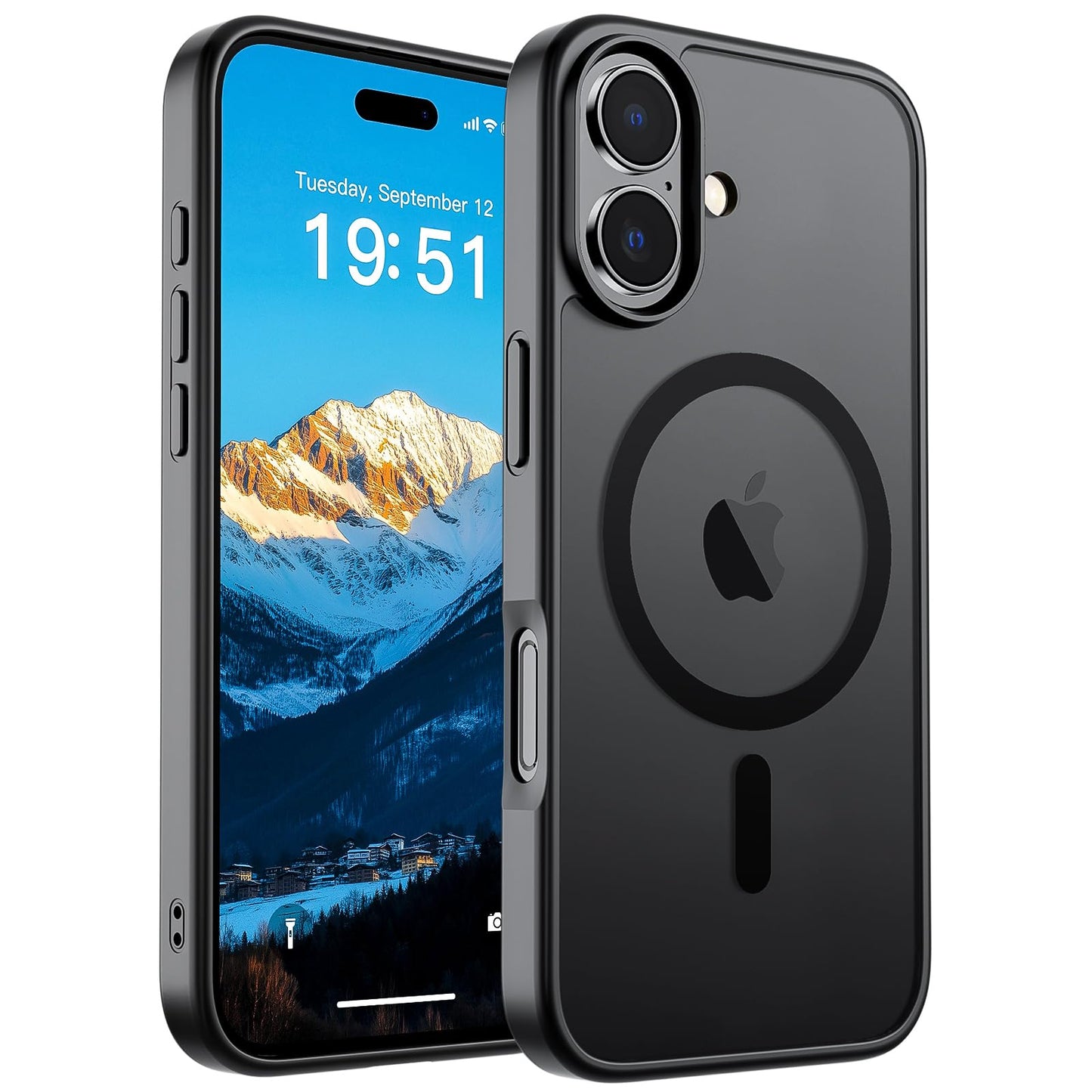 Magnetic for iPhone 14 Case & iPhone 13 Case (Compatible with MagSafe)(Military Grade Drop Protection) Translucent Matte Shockproof Phone Cover,Black