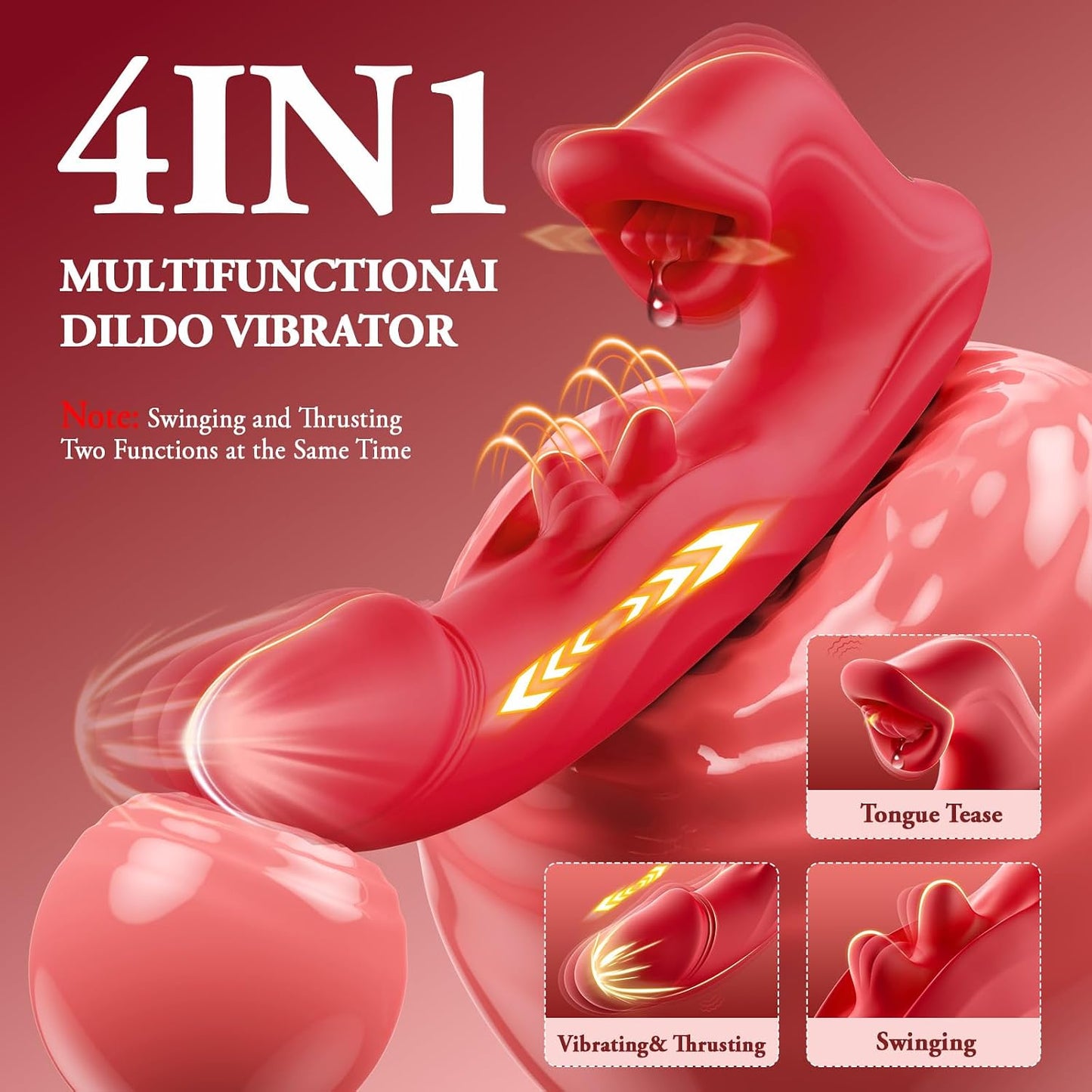 Thrusting Dildo Vibrator Women Sex Toys – Dildos Adult Sex Toy G Spot with Wiggle 10 Thrusting– Vibrating – Tongue Licking Modes, Rechargeable Rabbit Vibrators for Female Couples Games