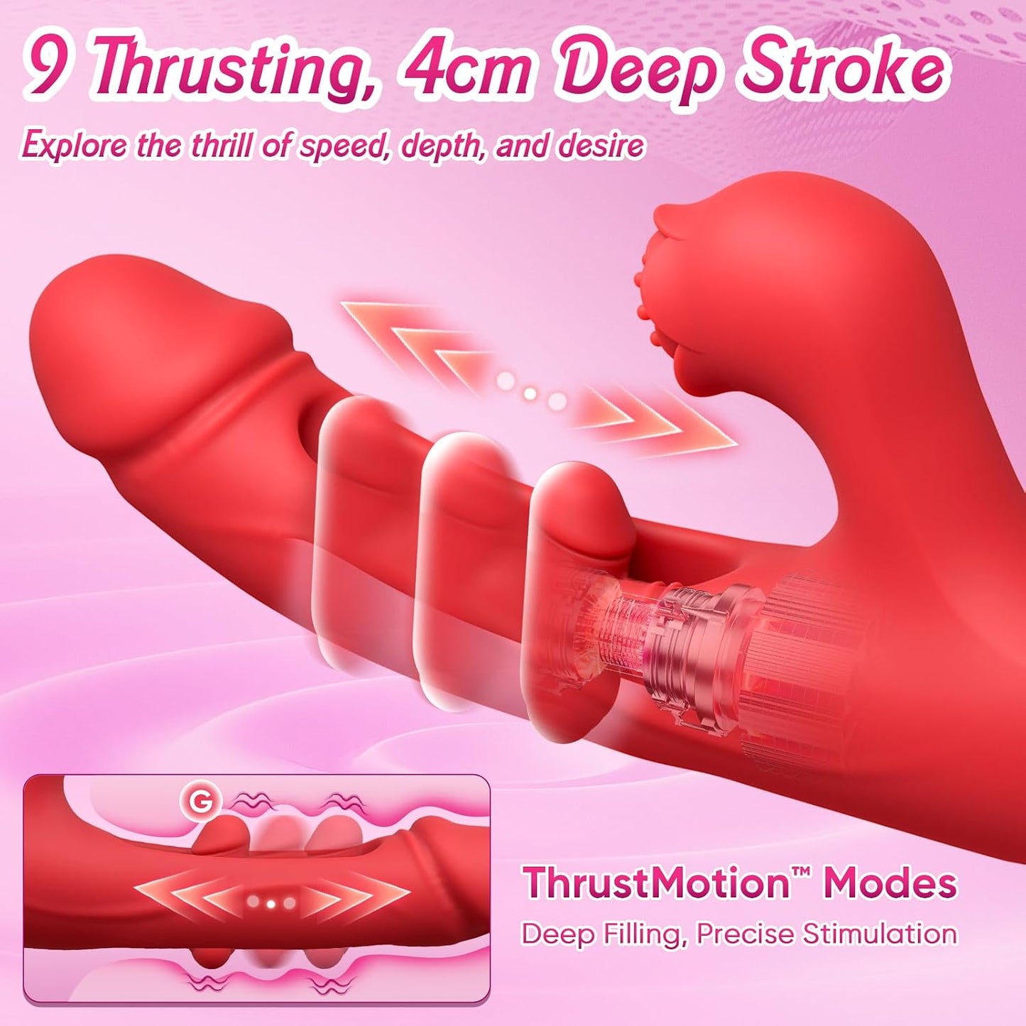Internal Thrusting Realistic Dildo for Women, Rabbit Vibrator, G-Spot Dildo | Dual-motor rabbit dildo with clitoral stimulation, rose-inspired design, and 9 thrusting & vibration modes.