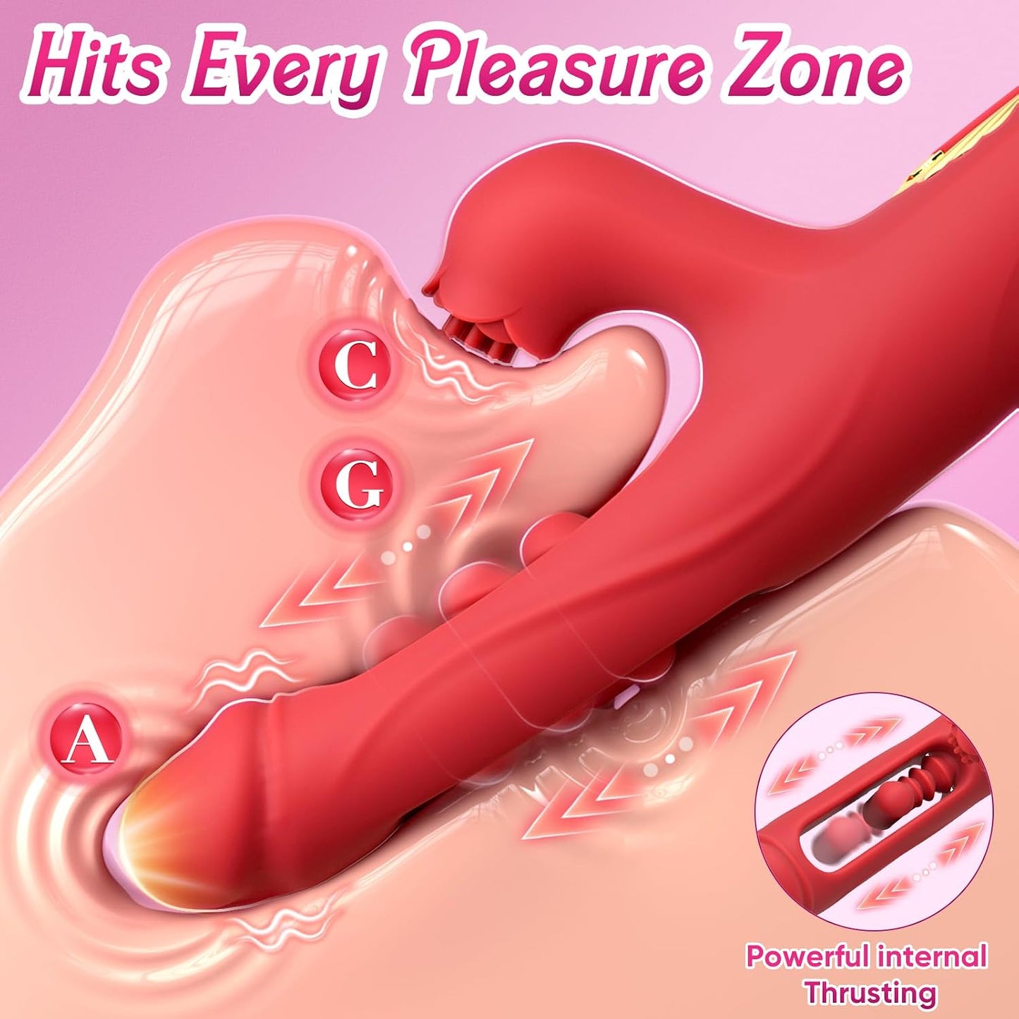 Internal Thrusting Realistic Dildo for Women, Rabbit Vibrator, G-Spot Dildo | Dual-motor rabbit dildo with clitoral stimulation, rose-inspired design, and 9 thrusting & vibration modes.