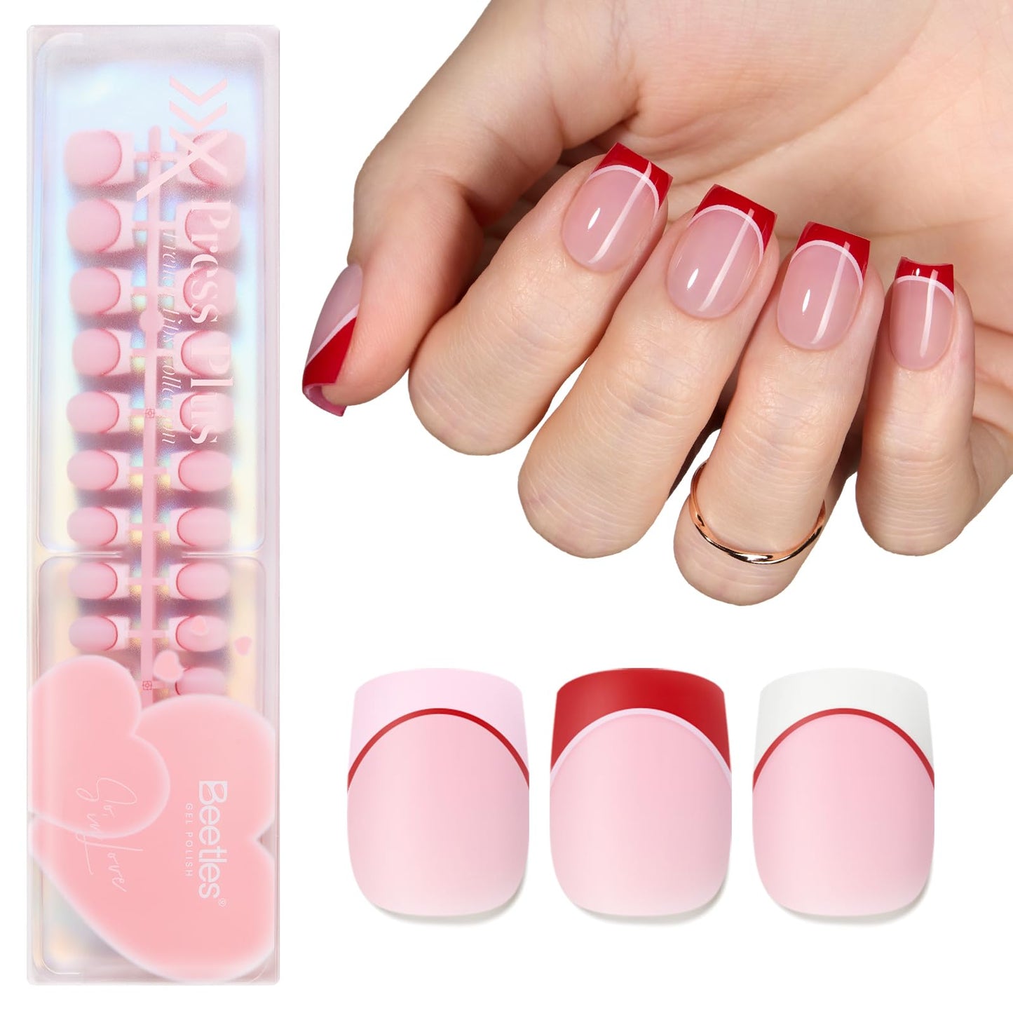 Beetles French Tips Press On Nails: 150 Pcs Pink Short Square Press On Nails Fake Nail Tips, Reusable Acrylic Gel Nail False Nails Art DIY Gifts For Women
