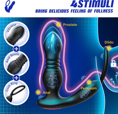 Prostate Massager Anal Vibrator Thrusting Vibrating 7 Modes with Cock Ring Anal Plug Anal Sex Toys P Spot Massager Male Sex Toys for Men Dildos Women Couples AI Sync Remote Control Anal Beads