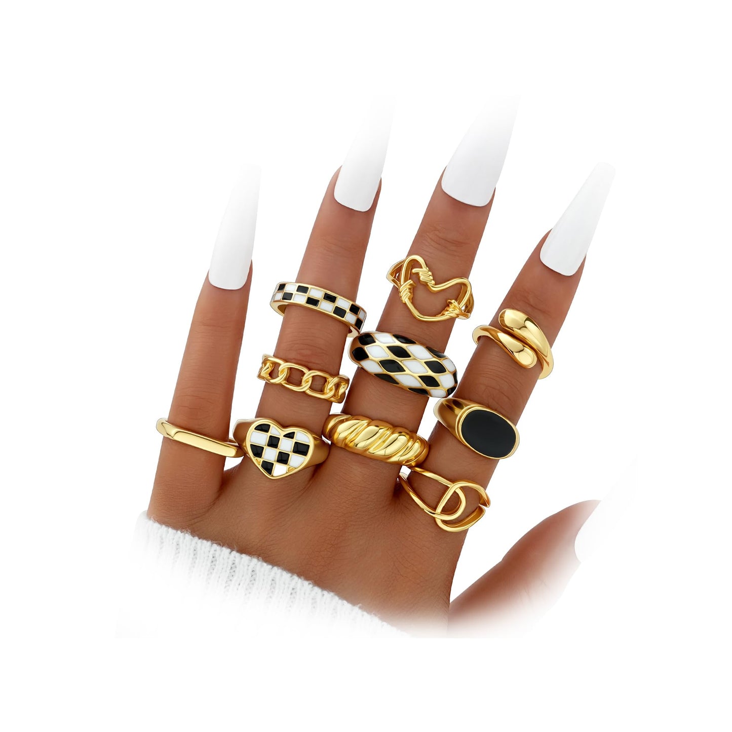 Dodder Gold Stackable Rings Set for Women, Gold Plated Chunky Crystal Finger Midi Stacking Rings, Dainty Statement Thumb Knuckle Rings Pack for Gift, Multiple Sizes Jewelry