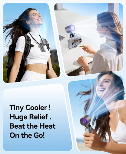 Handheld Portable Turbo Fan with Ice Cooler, Powerful 21000 RPM, Speed (1-199), Up to 14Hrs Cooling, Rechargeable Personal Fan, Small Pocket Hand Fans for Travel/Outdoor/Home/Office (Grey)