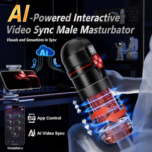 Mrgras Male Masturbator Penis Pump - AI Sync Male Sex Toys for Men with 12 S Vacuum Pump & 7 Thrusting Rotating Vibrating Sucking Licking Adult Toys Mens Sex Toys Pocket Pussy Pumps & Enlargers