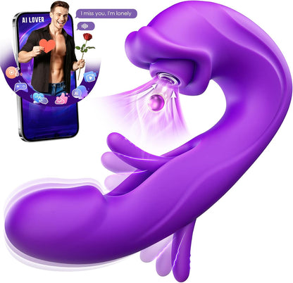 Sucking Vibrator Women Sex Toys - AI Sync Flapping G Spot Vibrator Dildo with 7 Suction & Vibration Modes for Clitoral Nipple Stimulation, App Control Couples Thrusting Adult Toys & Games