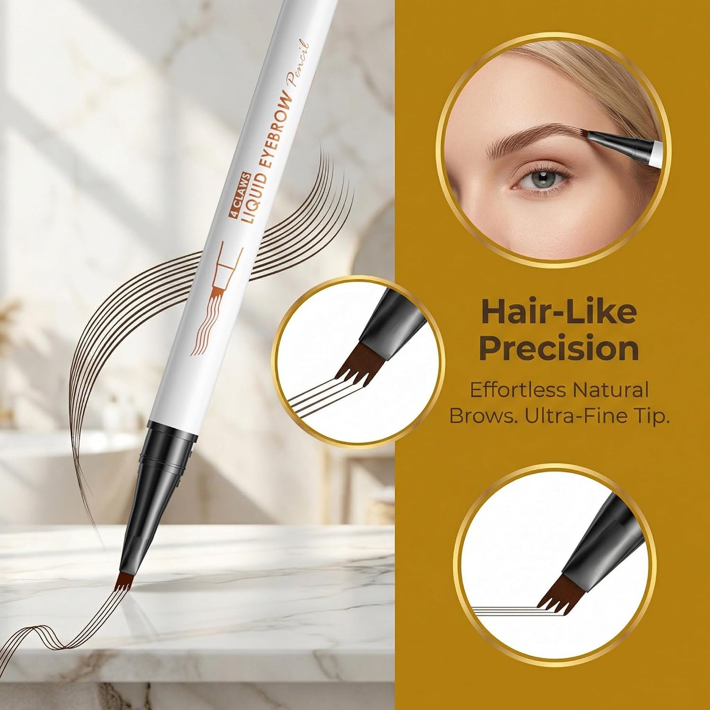 4-Claw Liquid Eyebrow Pencil, 6 Colors, Waterproof Natural Looking Microblading Effect, Professional Makeup Tool with Fine Tip (2#Dark Coffee)
