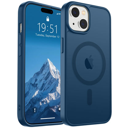 Magnetic for iPhone 14 Case & iPhone 13 Case (Compatible with MagSafe)(Military Grade Drop Protection) Translucent Matte Shockproof Phone Cover,Black
