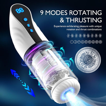 Electric Blowjob Penis Massager Sucker Sex Toy - Automatic Male Masturbator with 9 Modes Sucking Thrusting & Rotating for Men’s Pleasure, Milking Machine Cock Shower Stroker Masturbation Cup Dick Pump