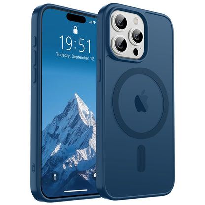 Magnetic for iPhone 14 Case & iPhone 13 Case (Compatible with MagSafe)(Military Grade Drop Protection) Translucent Matte Shockproof Phone Cover,Black