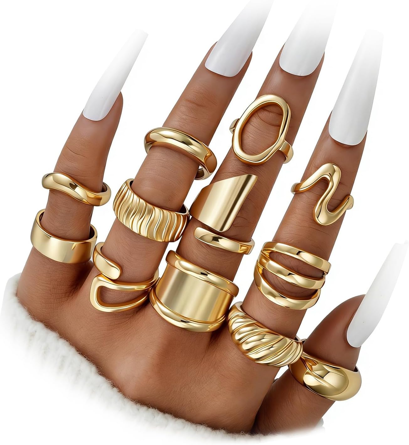 Dodder Gold Stackable Rings Set for Women, Gold Plated Chunky Crystal Finger Midi Stacking Rings, Dainty Statement Thumb Knuckle Rings Pack for Gift, Multiple Sizes Jewelry