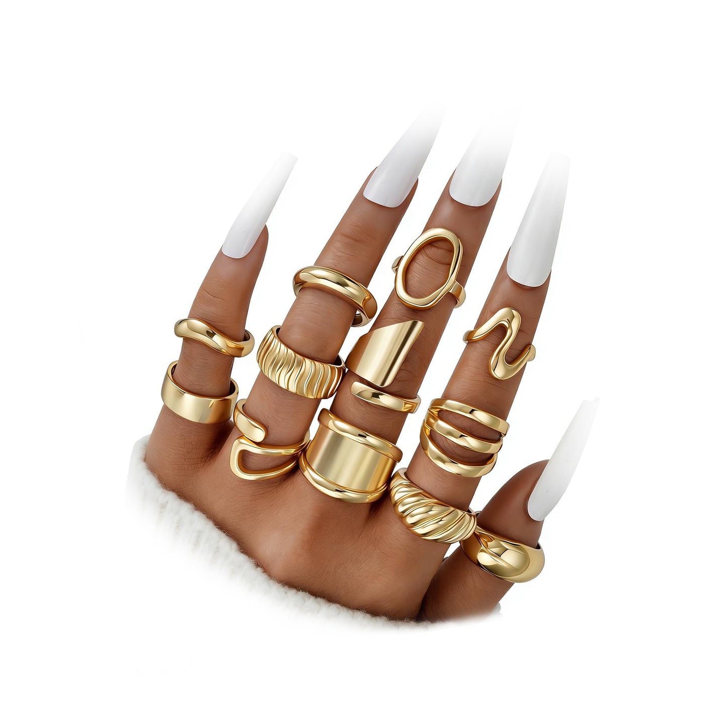 Dodder Gold Stackable Rings Set for Women, Gold Plated Chunky Crystal Finger Midi Stacking Rings, Dainty Statement Thumb Knuckle Rings Pack for Gift, Multiple Sizes Jewelry
