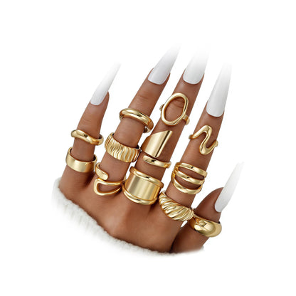 Dodder Gold Stackable Rings Set for Women, Gold Plated Chunky Crystal Finger Midi Stacking Rings, Dainty Statement Thumb Knuckle Rings Pack for Gift, Multiple Sizes Jewelry
