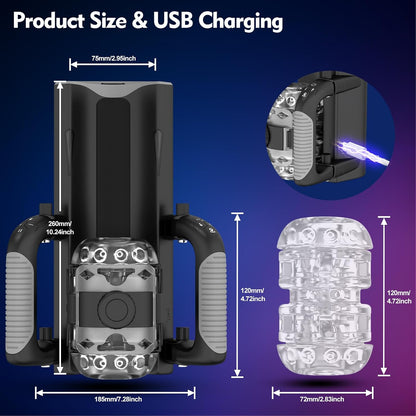 Sex Toy for Men Male Masturbators - Sex Toys Hands Free Pocket Pussy with 12cm Thrusting Distance, Male Sex Toys Penis Pump Male Stroker Masturbator with Phone Stand & Foldable Handle, Blowjob Machine