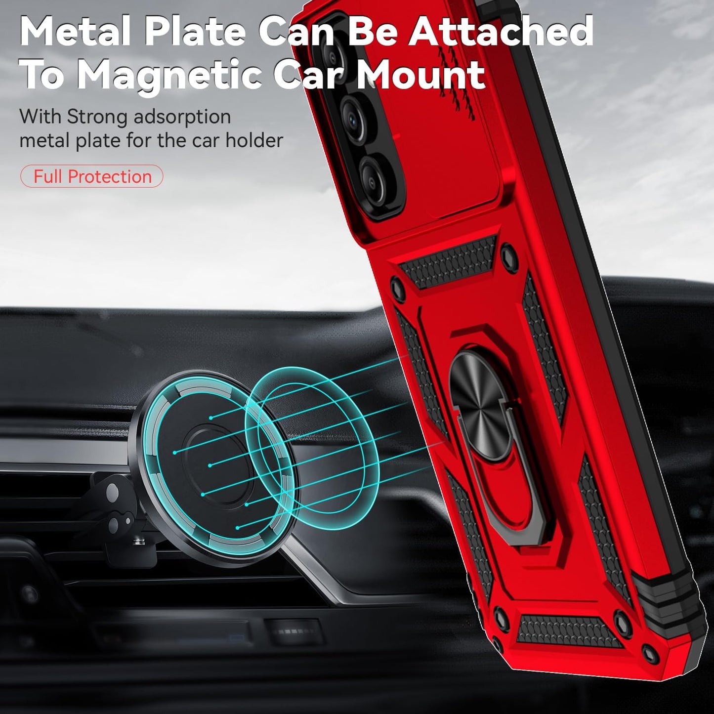 Phone Case Compatible with Samsung Galaxy A16 5G Case with HD Screen Protector & Slide Camera Cover & Kickstand, [Military-Grade] Phone Case for Samsung A16 (Red)