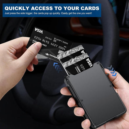 Wallet for Men, Mens Minimalist Wallet 9-13 Cards, Slim Compact Wallet with Money Clip & ID Window, RFID Blocking Smart Pop Up Card Wallet, Metal Aluminum Credit Card Holder Bifold Wallet