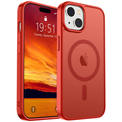 Magnetic for iPhone 14 Case & iPhone 13 Case (Compatible with MagSafe)(Military Grade Drop Protection) Translucent Matte Shockproof Phone Cover,Black