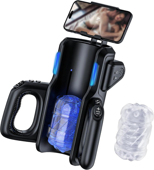 Leten King Pro Sex Toy Automatic Male Masturbator - Men Electric Adult Sex Machine with 12times/s Thrusting, Hand Free Penis Training Stroker with Phone Holder and 2 Soft Silicone Pocket Pussy