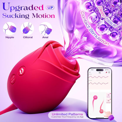 Vibrator Dildo Sex Toys for Women - Rose Sex Toy with Thrusting G Spot Vibrators & 10 Sucking Modes for Clitoral Nipple Stimulation Anal Dildos Adult Sex Toys Games for Couples Sex Machine