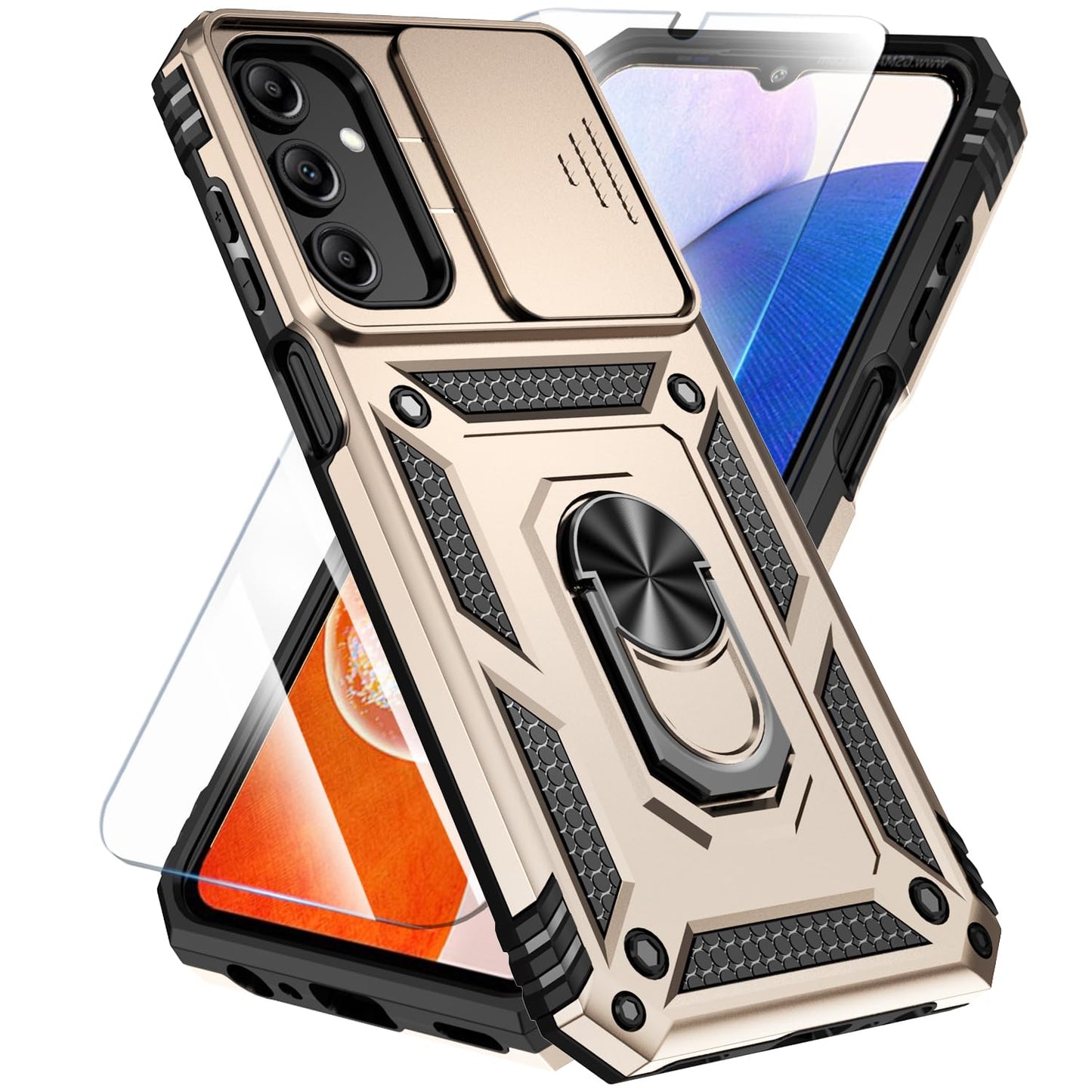 Phone Case Compatible with Samsung Galaxy A16 5G Case with HD Screen Protector & Slide Camera Cover & Kickstand, [Military-Grade] Phone Case for Samsung A16 (Red)