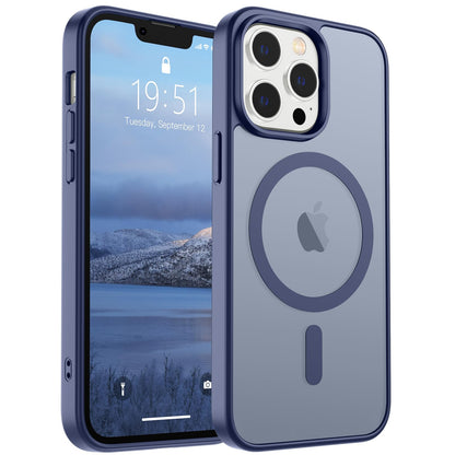 Magnetic for iPhone 14 Case & iPhone 13 Case (Compatible with MagSafe)(Military Grade Drop Protection) Translucent Matte Shockproof Phone Cover,Black