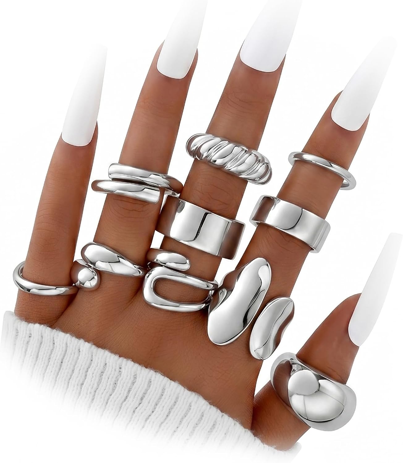 Dodder Gold Stackable Rings Set for Women, Gold Plated Chunky Crystal Finger Midi Stacking Rings, Dainty Statement Thumb Knuckle Rings Pack for Gift, Multiple Sizes Jewelry