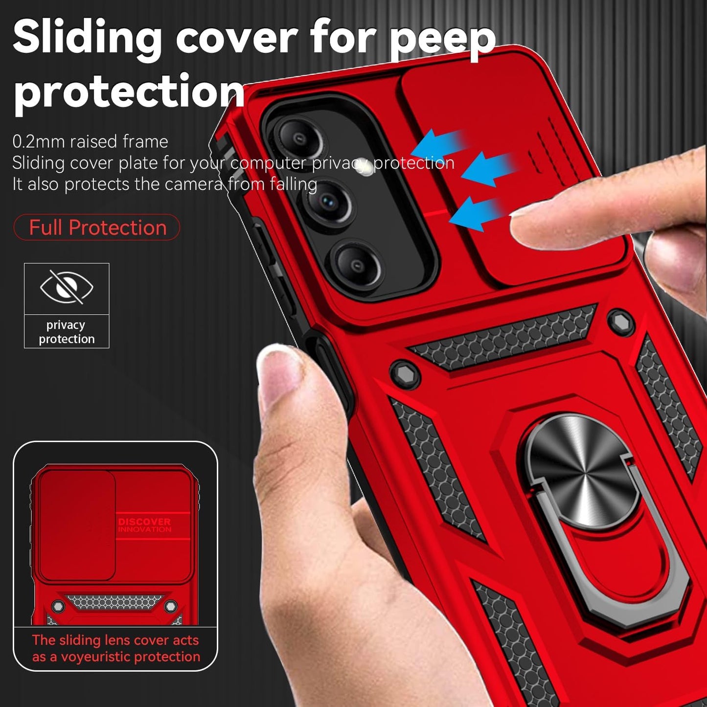 Phone Case Compatible with Samsung Galaxy A16 5G Case with HD Screen Protector & Slide Camera Cover & Kickstand, [Military-Grade] Phone Case for Samsung A16 (Red)