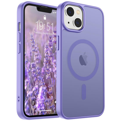 Magnetic for iPhone 14 Case & iPhone 13 Case (Compatible with MagSafe)(Military Grade Drop Protection) Translucent Matte Shockproof Phone Cover,Black