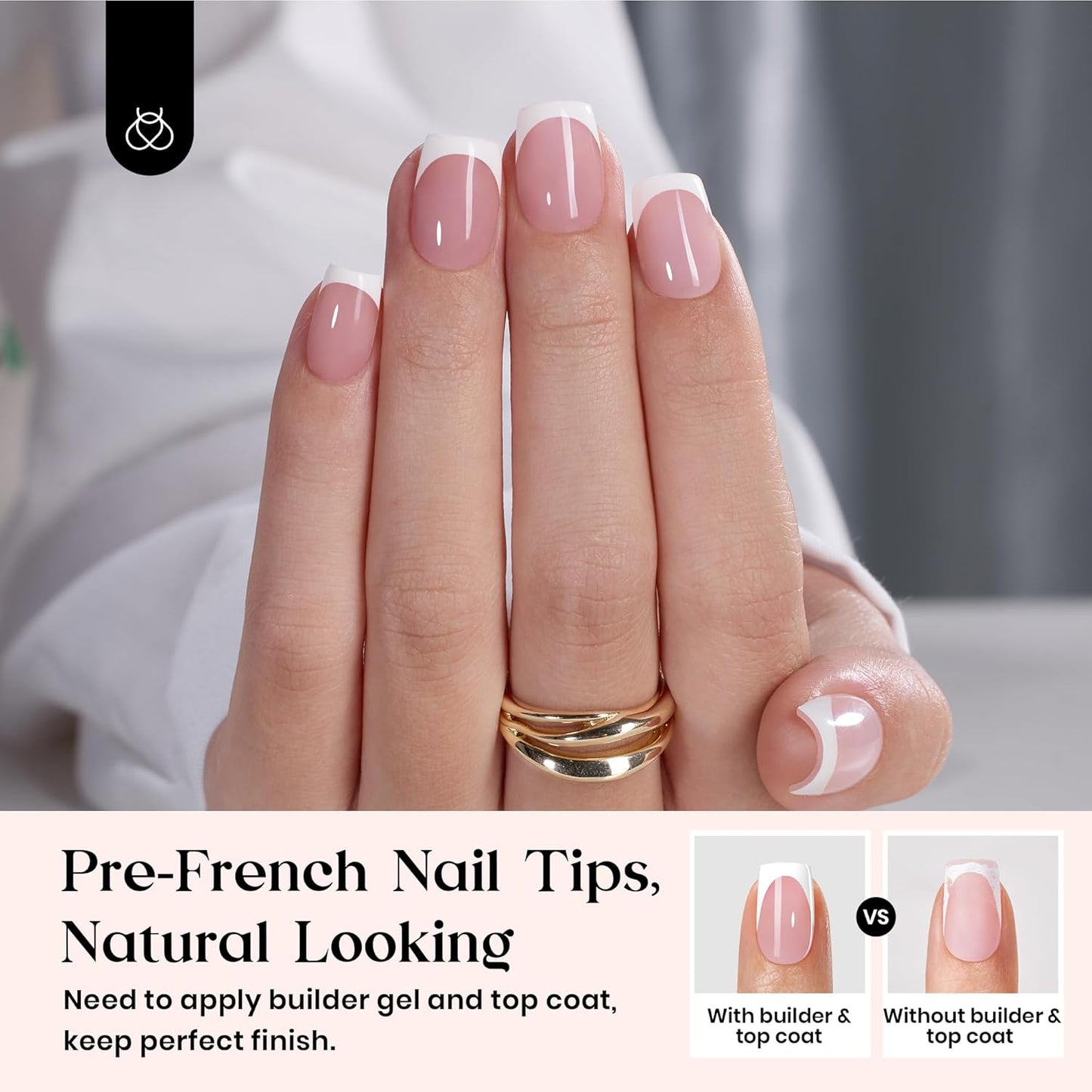 Beetles French Tips Press On Nails: 150 Pcs Pink Short Square Press On Nails Fake Nail Tips, Reusable Acrylic Gel Nail False Nails Art DIY Gifts For Women