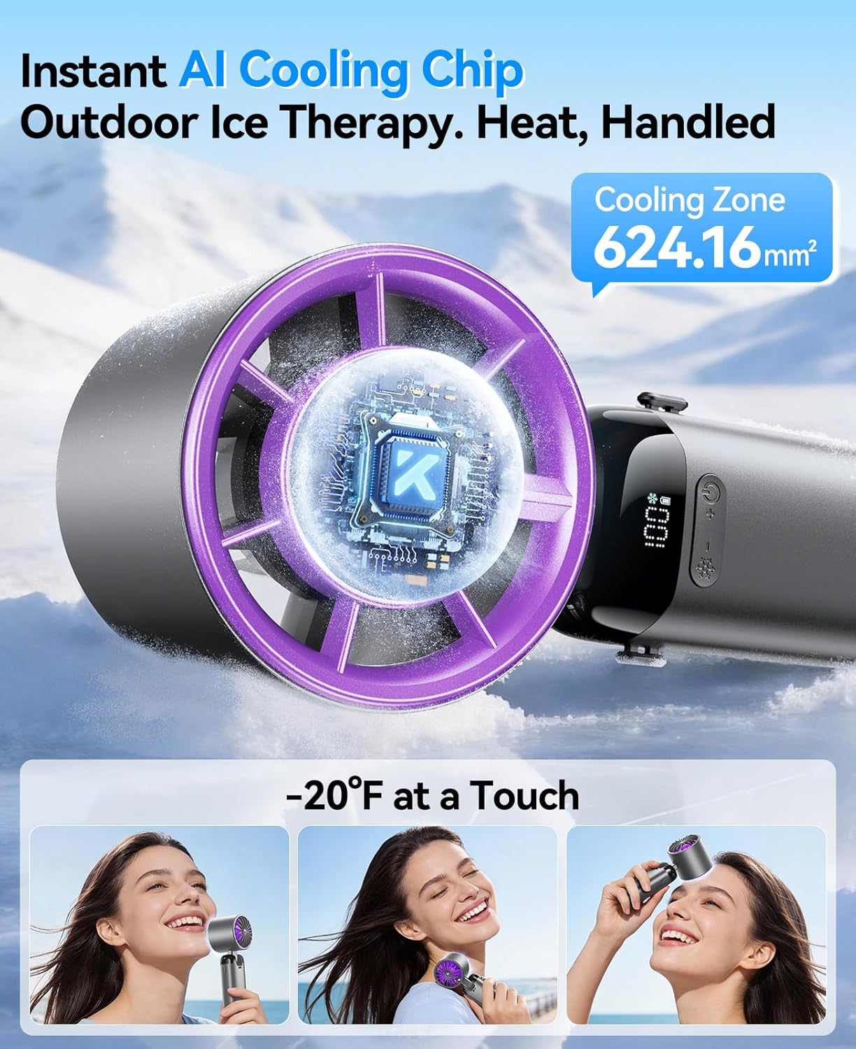 Handheld Portable Turbo Fan with Ice Cooler, Powerful 21000 RPM, Speed (1-199), Up to 14Hrs Cooling, Rechargeable Personal Fan, Small Pocket Hand Fans for Travel/Outdoor/Home/Office (Grey)