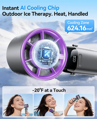 Handheld Portable Turbo Fan with Ice Cooler, Powerful 21000 RPM, Speed (1-199), Up to 14Hrs Cooling, Rechargeable Personal Fan, Small Pocket Hand Fans for Travel/Outdoor/Home/Office (Grey)